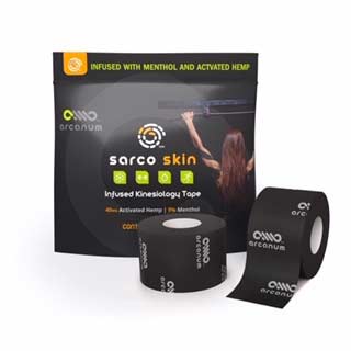 Sarco Skin kinesiology tape by Arcanum is a transdermal product infused with CBD.