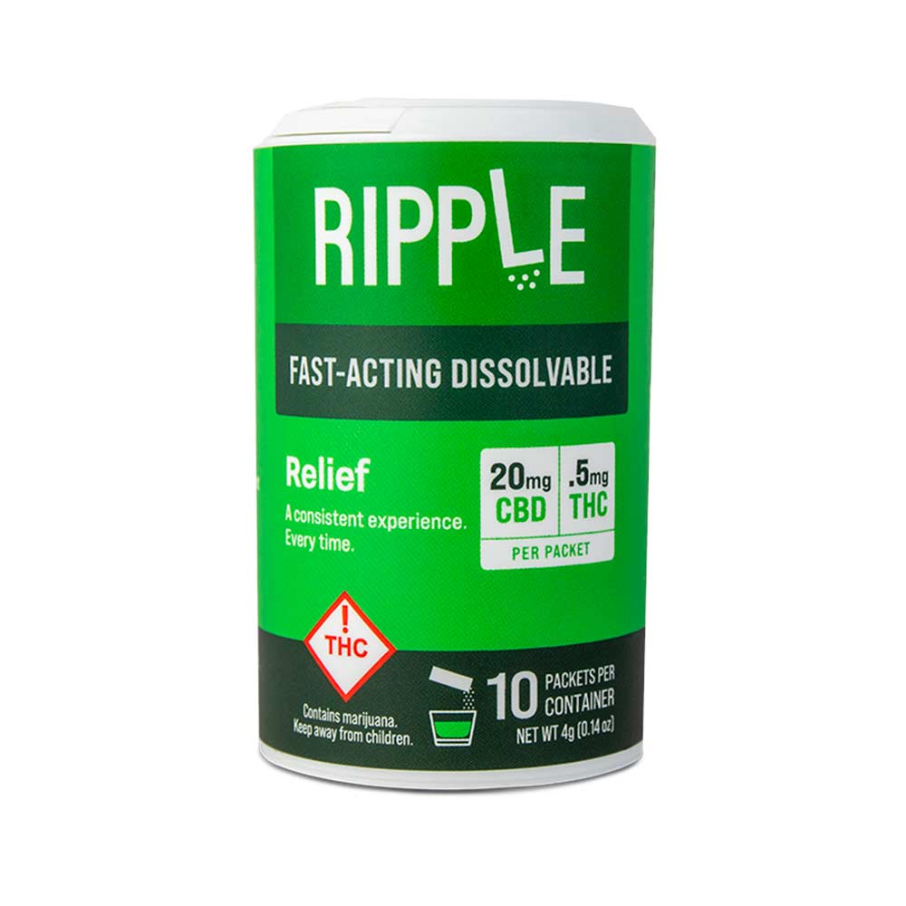 Stillwater Brands Ripple dissolvable powder packaging for their Relief product
