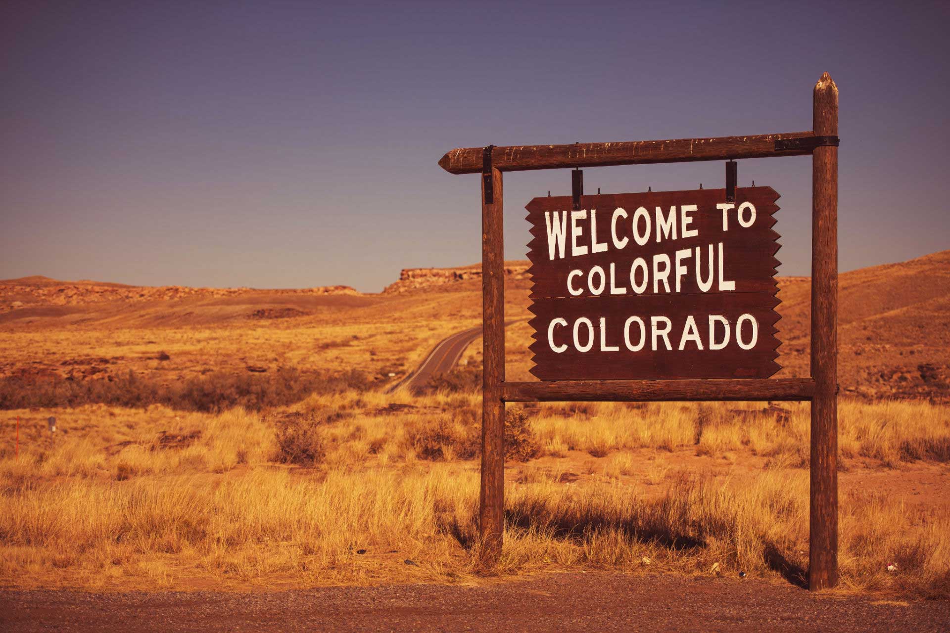 “Welcome to Colorful Colorado” sign at Colorado state line.