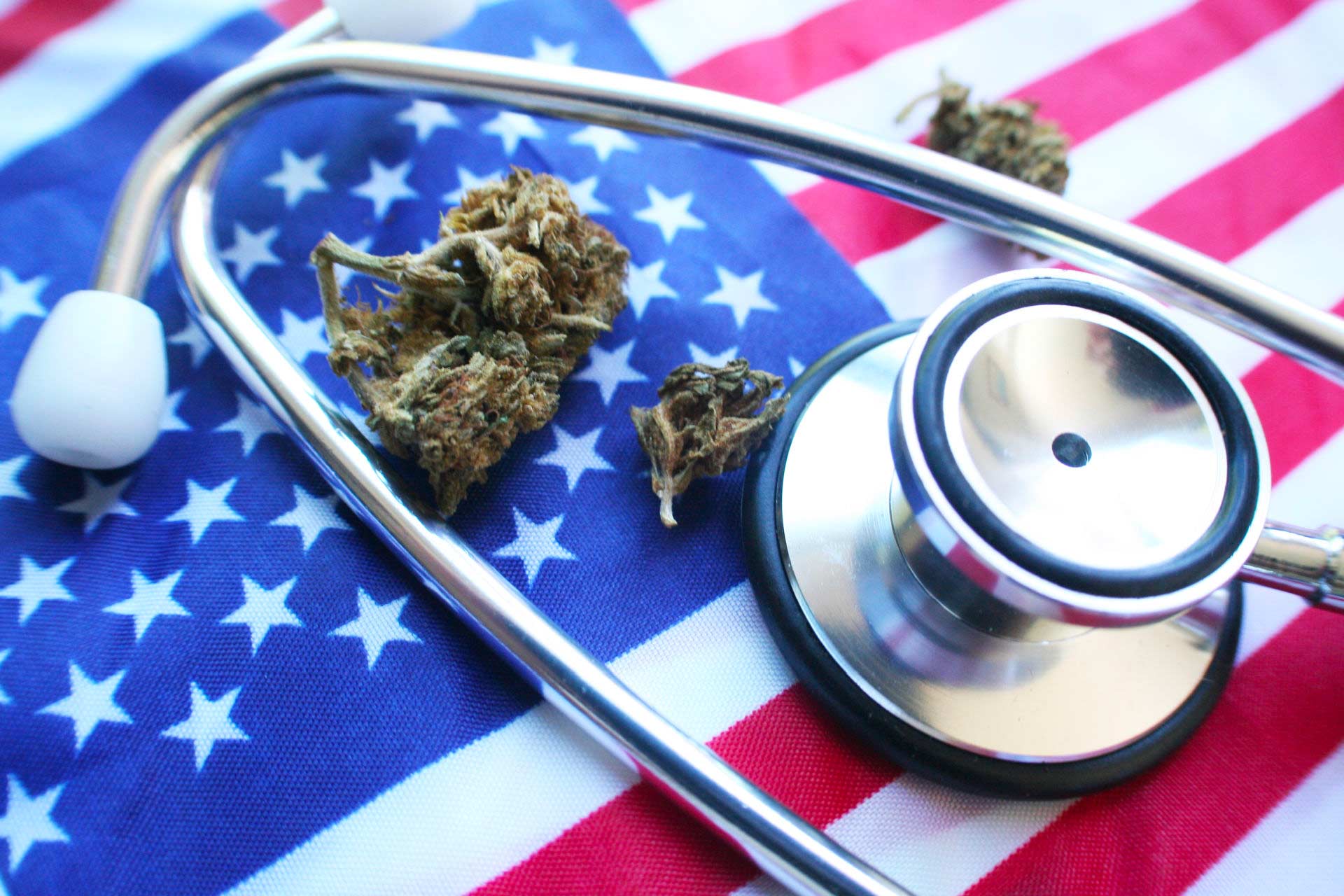 Cannabis on American Flag with Stethoscope