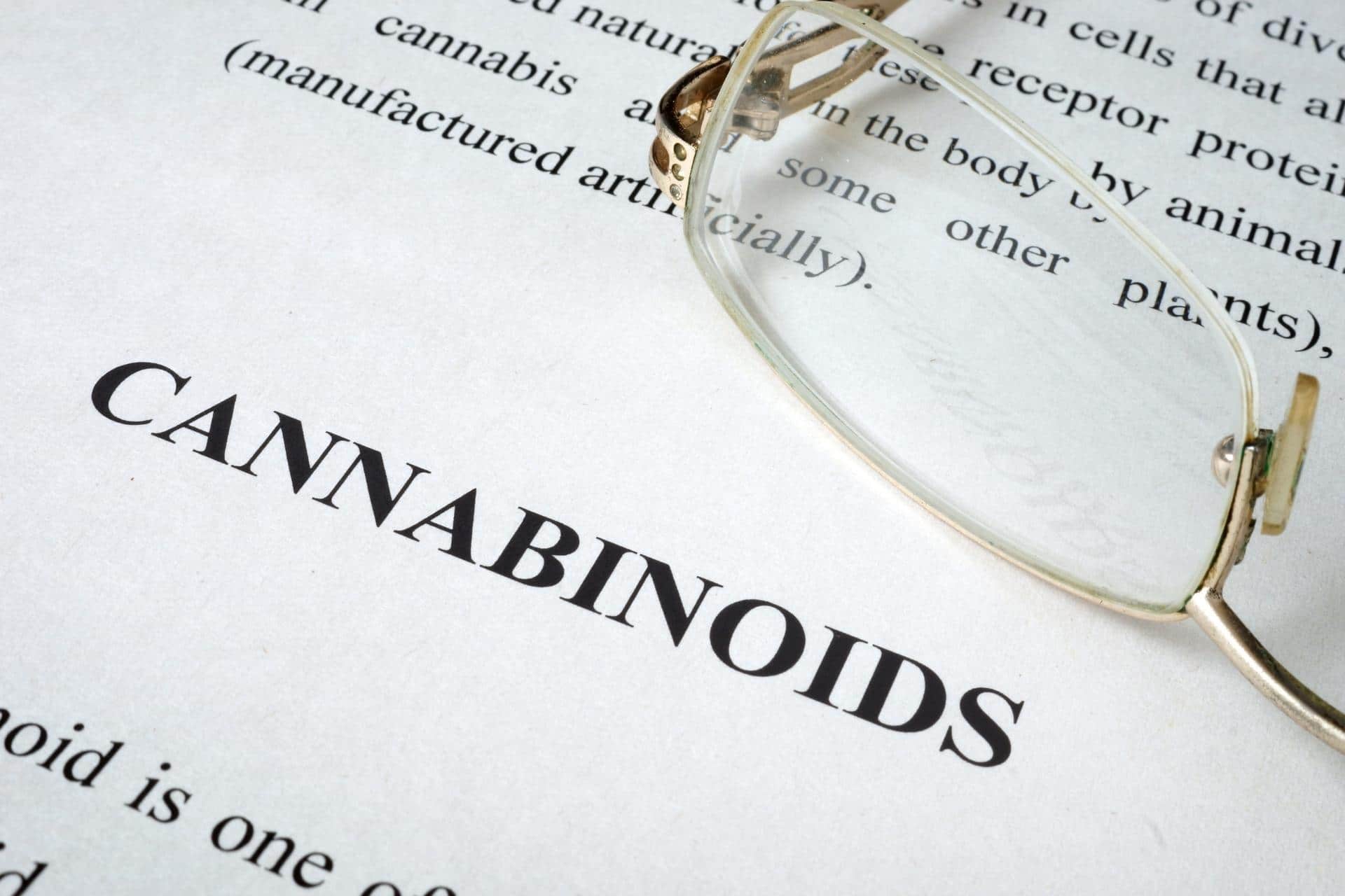 Close-up of word “cannabinoids” in a research journal
