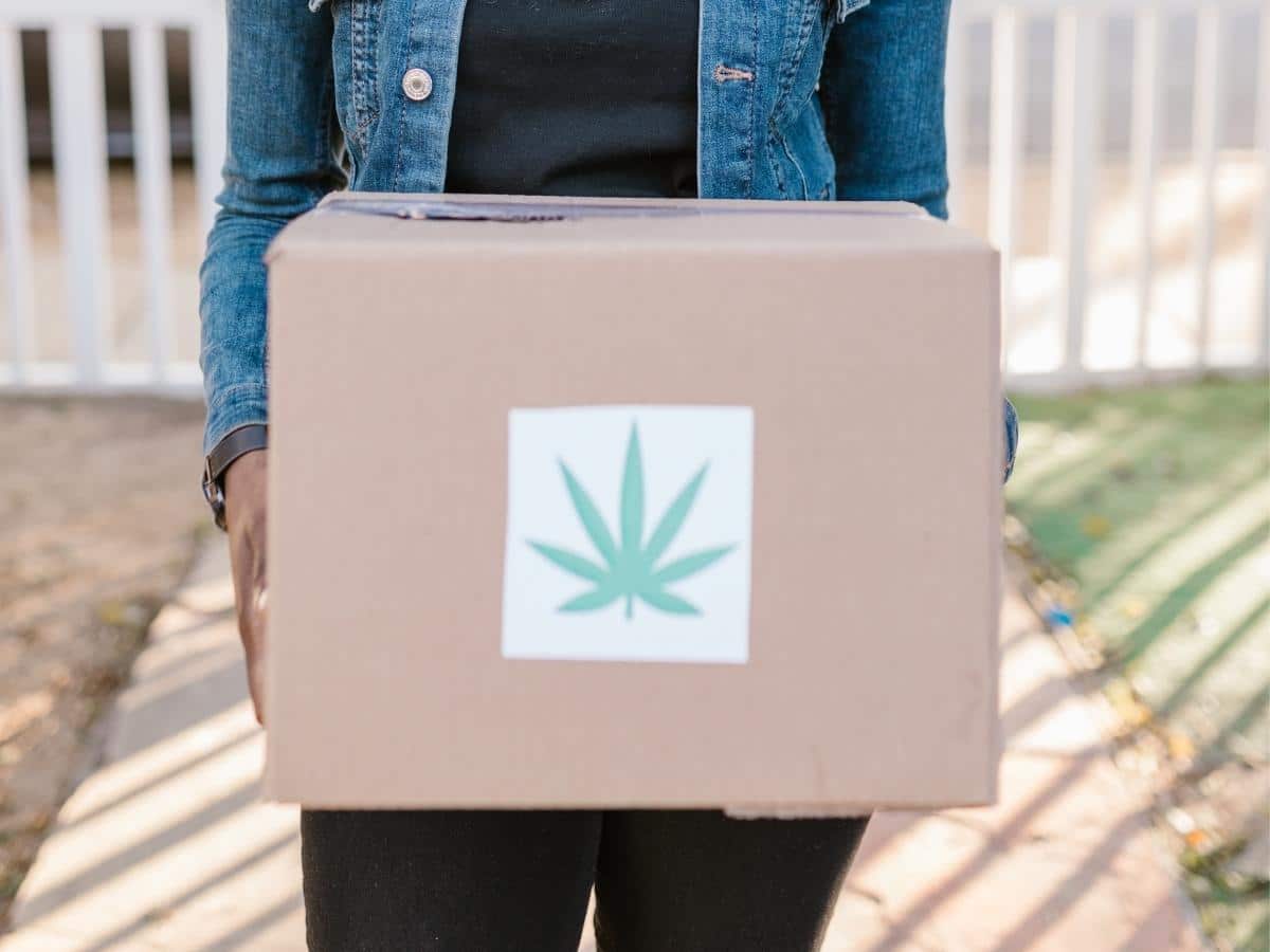 Cannabis delivery box showing a convenient way to buy cannabis in areas where legal.