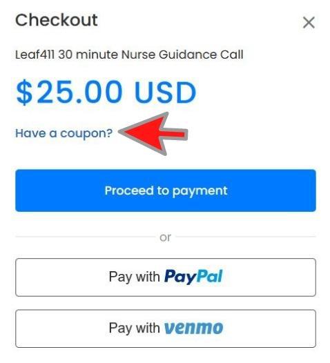 Screenshot showing where to click to enter your discount code.